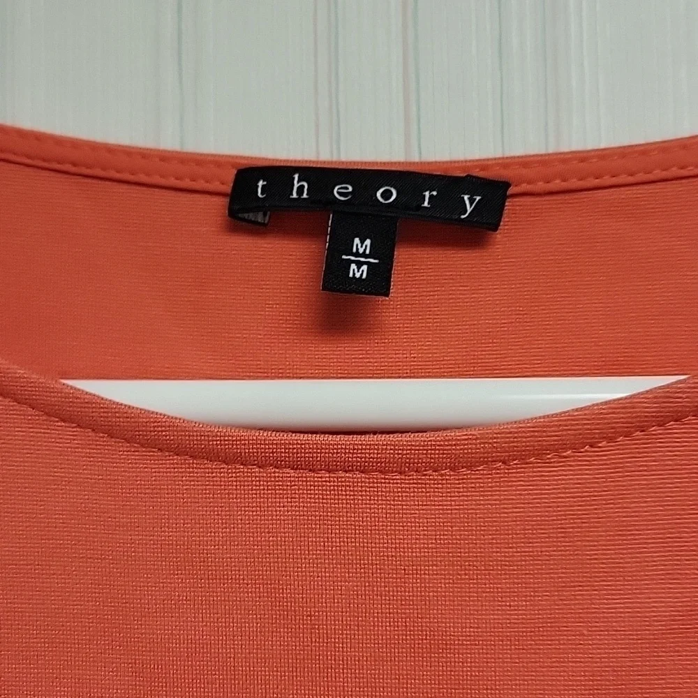 Theory Kalion Pryor Bodycon Long Sleeve Coral Scoop Neck Dress Medium Womens - Picture 2 of 6